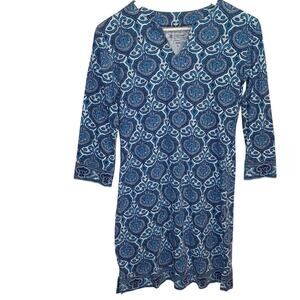 Coolibar Oceanside Tunic Blue White Dress UPF 50+ 3/4 Sleeve W-712 Size XS